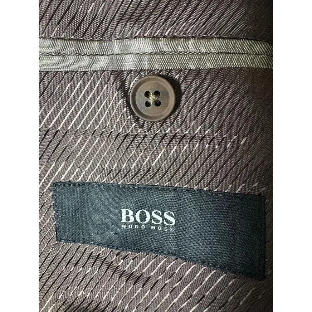 Hugo Boss Sport Coat Mens 42L Brown Check Wool Super 100 2 Btn Notch Tweed